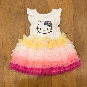 Hello Kitty White Dress with Rainbow Bow and Ombre Ruffled Skirt